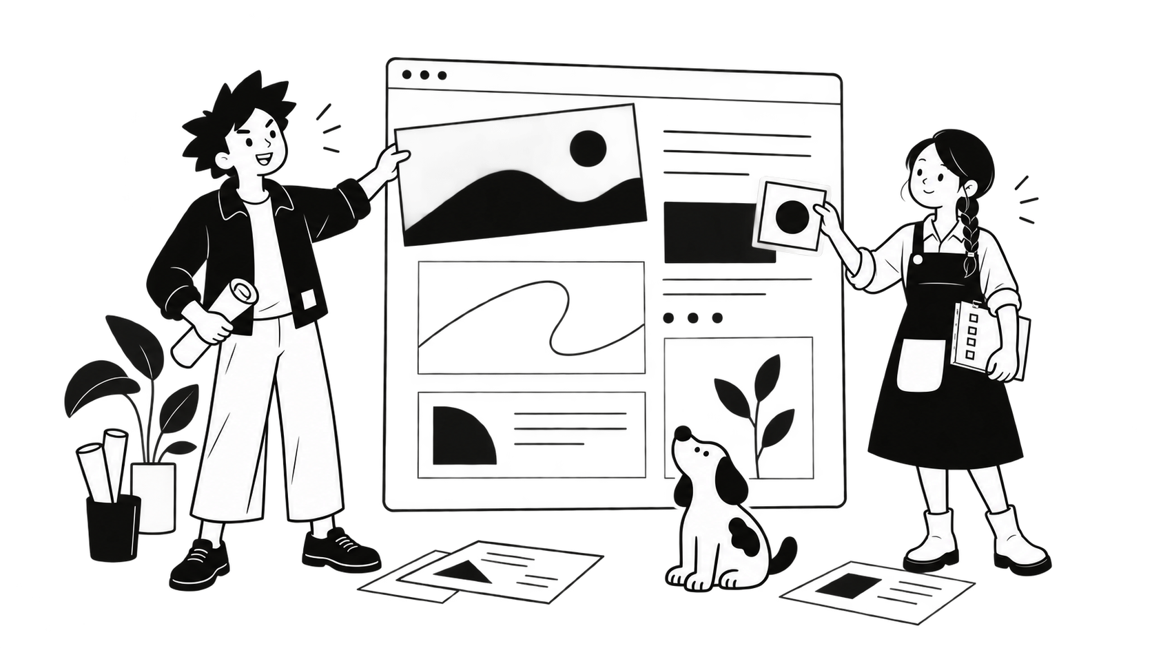 TERASUのチームがホームページを制作するイラスト